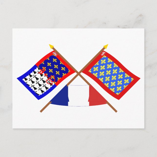 Cartão Postal Bandeiras cruzadas de Pays-de-la-Loire e Sarthe (Frente)