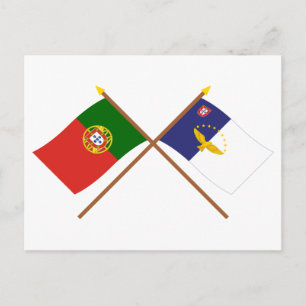Cartão Postal Bandeiras cruzadas de Portugal e dos Açores