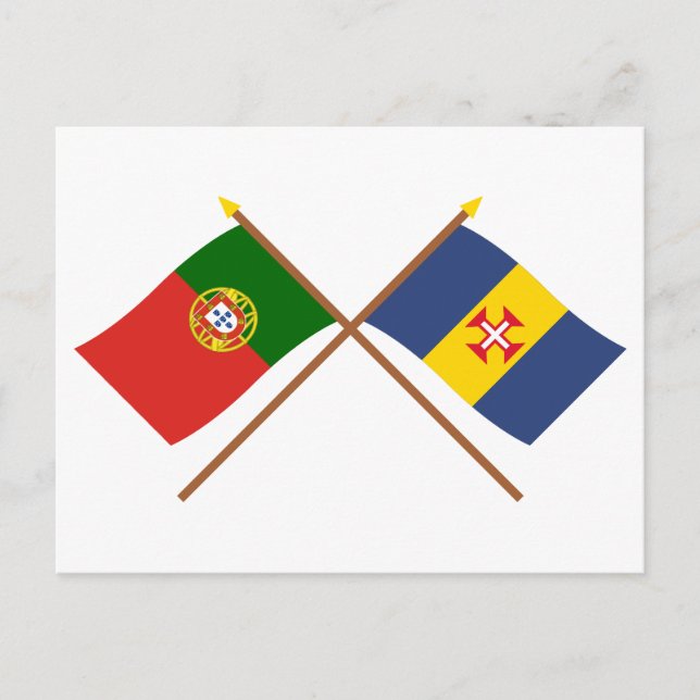 Cartão Postal Bandeiras cruzadas de Portugal e Madeira (Frente)