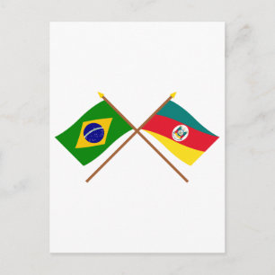 Cartão Postal Bandeiras cruzadas do Brasil e do Rio Grande do Su