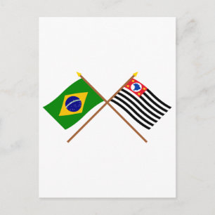 Cartão Postal Bandeiras Cruzadas do Brasil e São Paulo