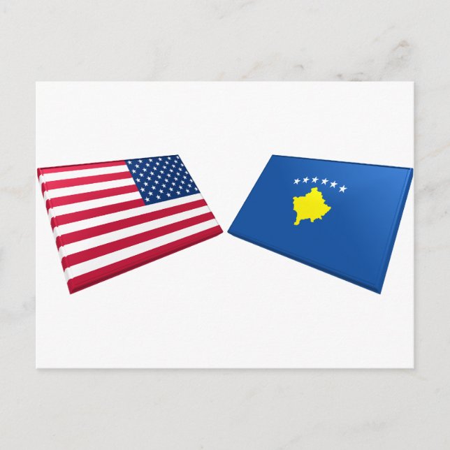 Cartão Postal Bandeiras dos EUA & Kosovo (Frente)
