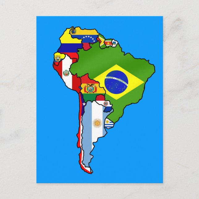 Cartão Postal Bandeiras sul-americanas do mapa de bandeira da Am (Frente)