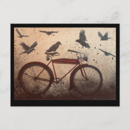 Cartão Postal Bando de corvos numa bicicleta vermelha vintage