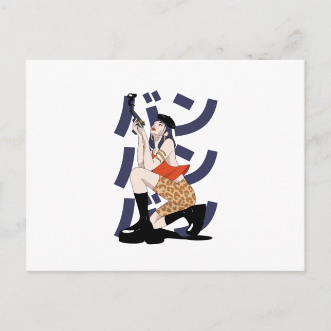 Cartão Postal Bang Anime Girl - Gun Anime Fans (Frente)