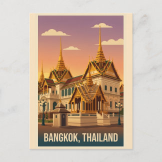 Cartão Postal Bangkok Grand Palace Night Vintage Travel Poster