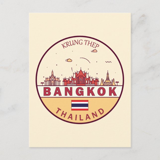 Cartão Postal Bangkok Tailândia Cidade do Skyline Emblem (Frente)