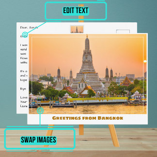 Cartão Postal Bangkok Tailândia com Wat Arun Temple no Sunset