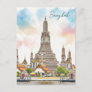 Cartão Postal Bangkok Tailândia Wat Arun Watercolor