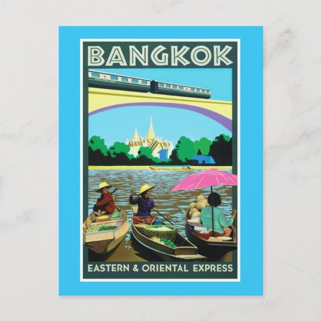 Cartão Postal Bangkok, Viagens vintage da Tailândia (Frente)