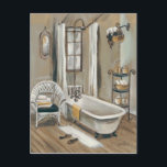 Cartão Postal Banheiro francês com banheira<br><div class="desc">© Silvia Vassileva/Maçã selvagem. Esta imagem mostra um banheiro com banheira,  uma cadeira branca e outras decorações em cores neutras. Há também uma planta,  assim como outras decorações do banheiro na imagem.</div>