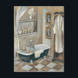 Cartão Postal Banheiro Francês Neutro<br><div class="desc">© Silvia Vassileva/Maçã selvagem. Esta imagem mostra um banheiro francês decorado com cores neutras. A banheira está em preto e branco.</div>