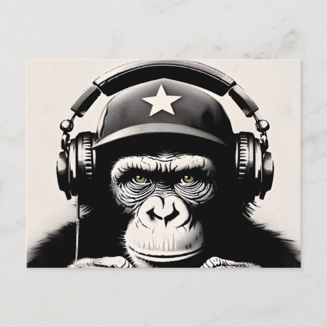 Cartão Postal Banksy DJ Monkey Gorilla Chimp Art Impressão (Frente)