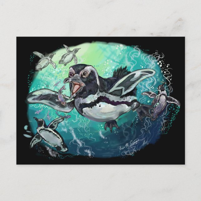 Cartão Postal Banquete Pinguim Africano (Frente)