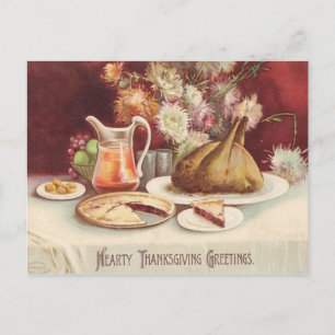Cartão Postal Banquete Roast Turkey Vintage Ação de Graças 19