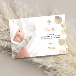 Cartão Postal Baptism eucalyptus photo golden thank you