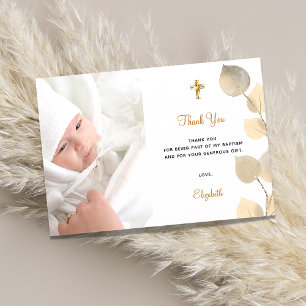 Cartão Postal Baptism eucalyptus photo golden thank you