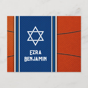 Cartão Postal Bar Azul Laranja De Basquete Mitzvah Obrigado