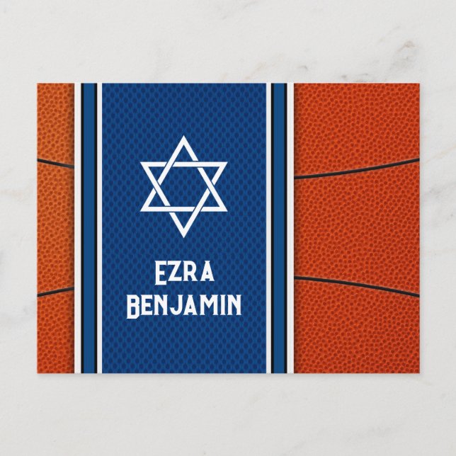 Cartão Postal Bar Azul Laranja De Basquete Mitzvah Obrigado (Frente)