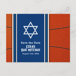 Cartão Postal Bar Azul Laranja de Basquete Mitzvah Salvar a Data