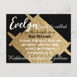 Cartão Postal BAR BM ou Bat Mitzvah Black N Dourado Torah