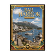 Bar Harbor Maine Arte Deco Vintage Idade Dourada