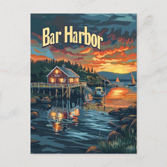 Cartão Postal Bar Harbor Vintage (Frente)