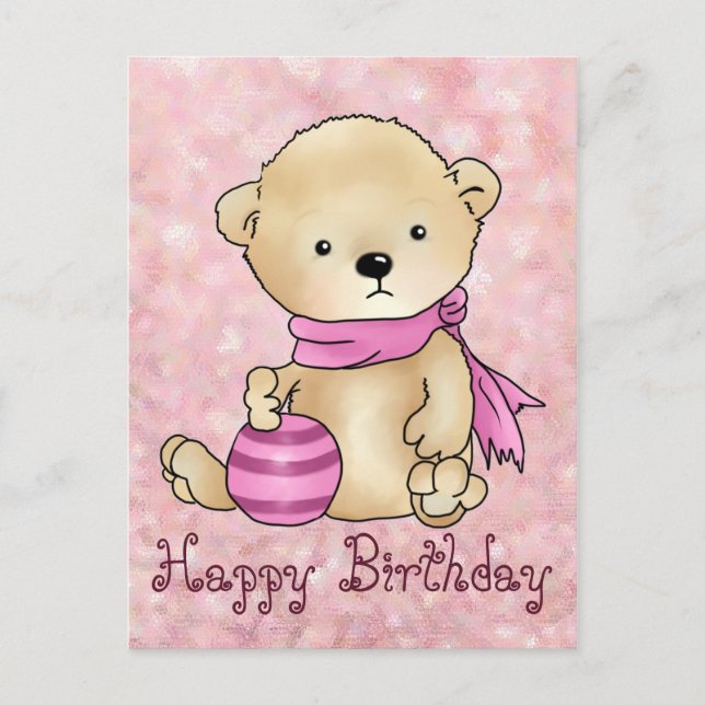 Cartão Postal Bär mit Ball, rosa (Frente)