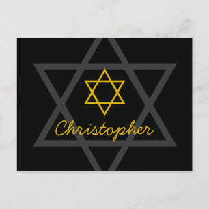 Cartão Postal Bar Mitzvah Black and Gold de Agradecimento