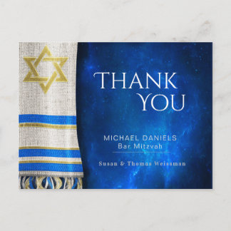 Cartão Postal Bar Mitzvah Obrigado Oração Shawl Azul