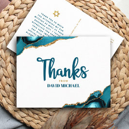 Cartão Postal Bar Mitzvah Turquoise Agate Bold Script Obrigado