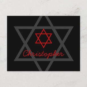 Cartão Postal Bar Negro e Vermelho Mitzvah Obrigado