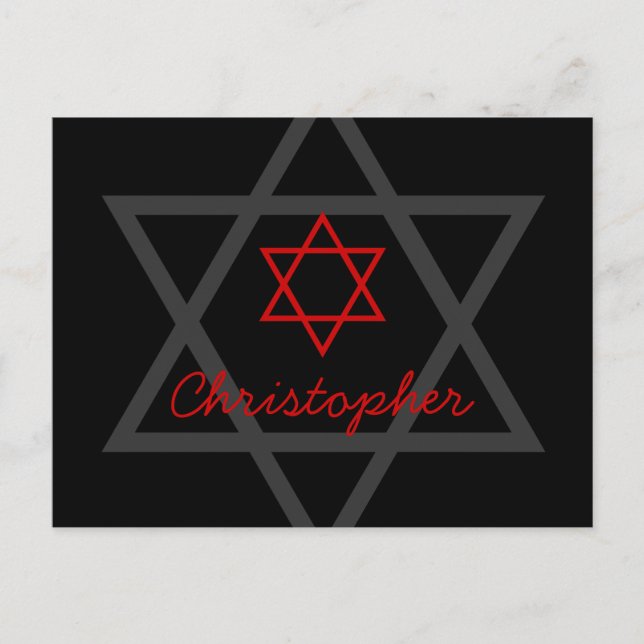 Cartão Postal Bar Negro e Vermelho Mitzvah Obrigado (Frente)