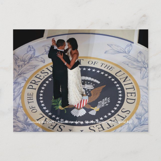 Cartão Postal Barack e Michelle Obama dançando na Bola Inaugural (Frente)