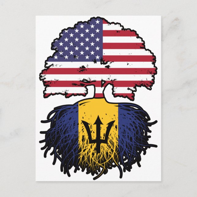 Cartão Postal Barbados Barbade American Tree Roots Flag (Frente)