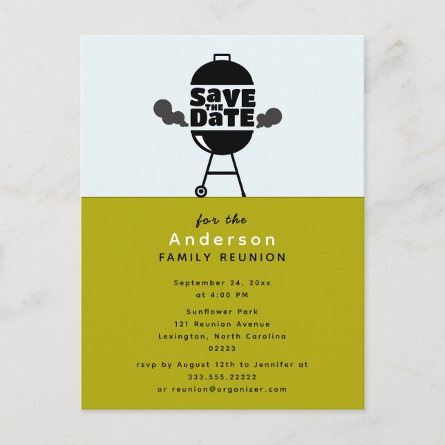 Cartão Postal Barbecue grill party Save the Date Postcard (Frente)