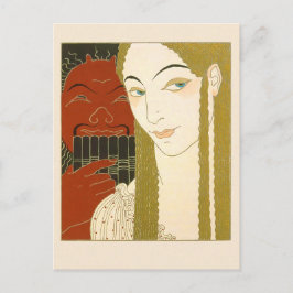 Cartão Postal Barbier Art Deco Ilustração Mulher e Diabo