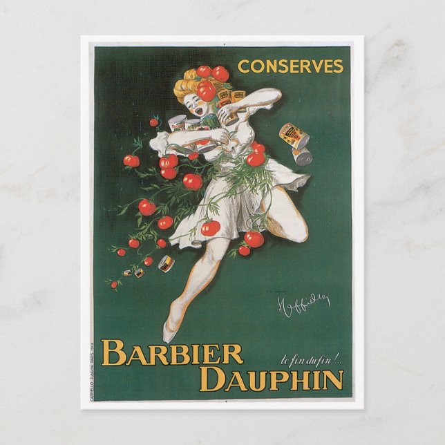 Cartão Postal Barbier Dauphin conserva Comida de vinhetas e arte (Frente)