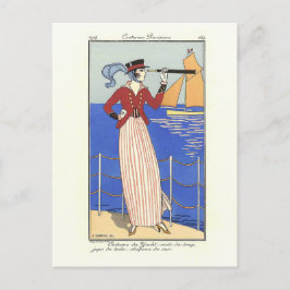 Cartão Postal Barbier de Ilustração Fashion Costume de Yacht