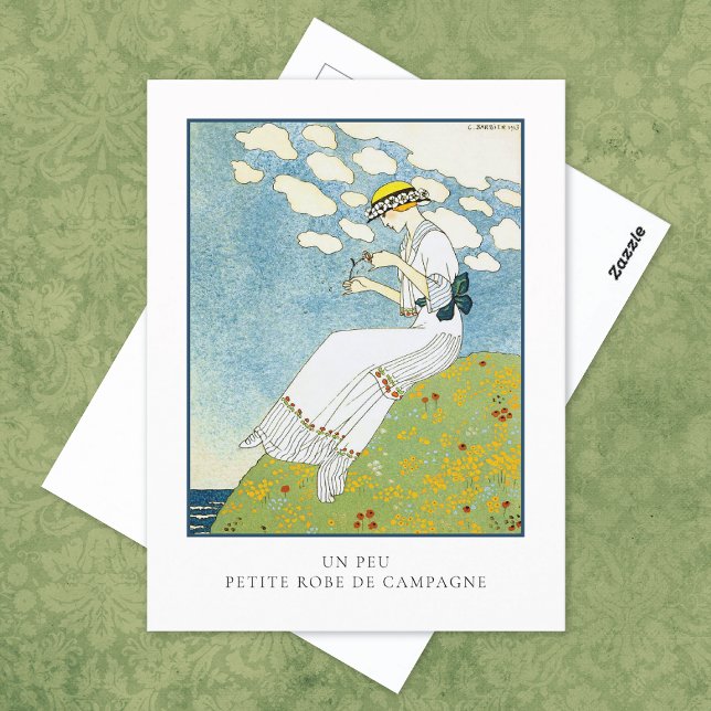 Cartão Postal Barbier Pequeno Vestido Branco Moda Francesa (Criador carregado)