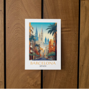 Cartão Postal Barcelona Colorida Espanha Viagem Retro Vintage