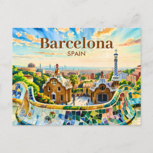 Cartão Postal Barcelona Espanha Aquarela Personalizada Parque Gü