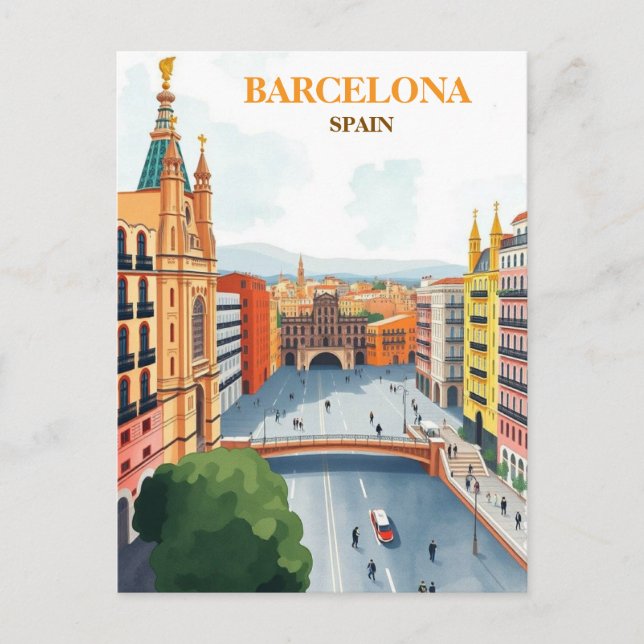 Cartão Postal barcelona espanha Art Vintage (Frente)