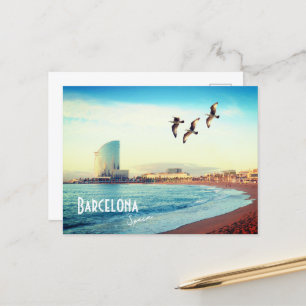 Cartão Postal Barcelona, Espanha - Cartaz da praia de Barcelona