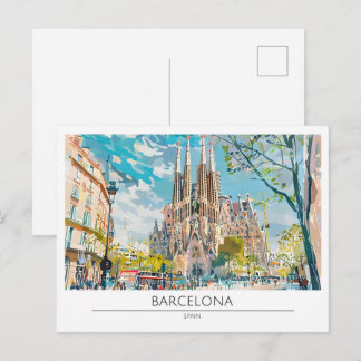 Cartão Postal Barcelona Espanha Ilustração de Arte Vintage Viage