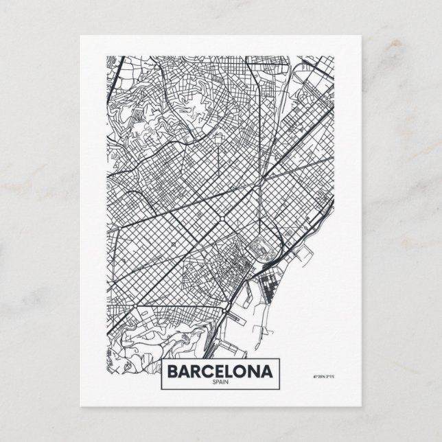 Cartão Postal Barcelona, Espanha | Mapa da cidade (Frente)