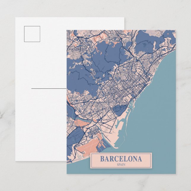 Cartão Postal Barcelona Espanha Mapa da Cidade Ventilada Viagem (Frente/Verso)