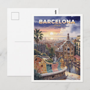 Cartão Postal Barcelona Espanha Viagem Vintage