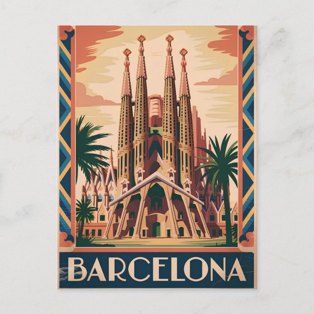 Cartão Postal Barcelona Espanha vintage (Frente)