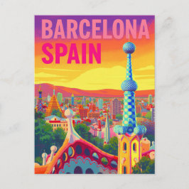 Cartão Postal Barcelona Gaudi Pôr do Sol Retro